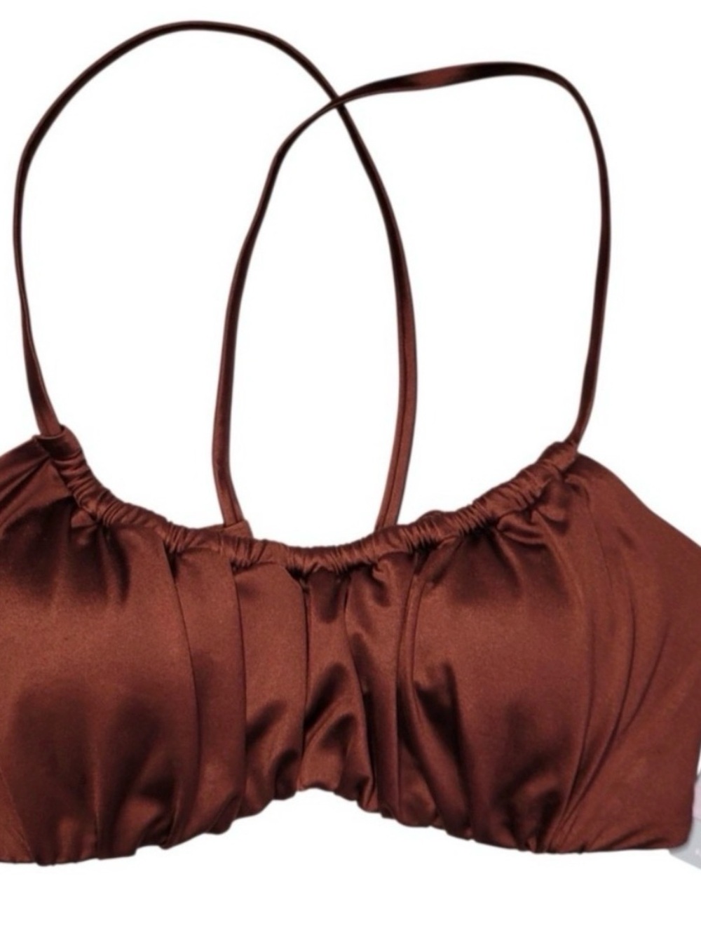 Calia Women’s Rust Satin Bralette Top - Elegant Ruched Swim/Lingerie - Picture 3 of 4